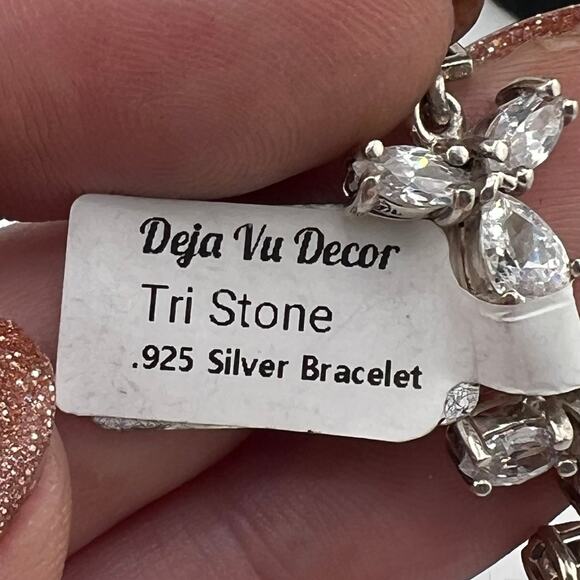 NWT Clear Czech Crystal 925 Sterling Silver Prong Set Bracelet 7" - Picture 4 of 7